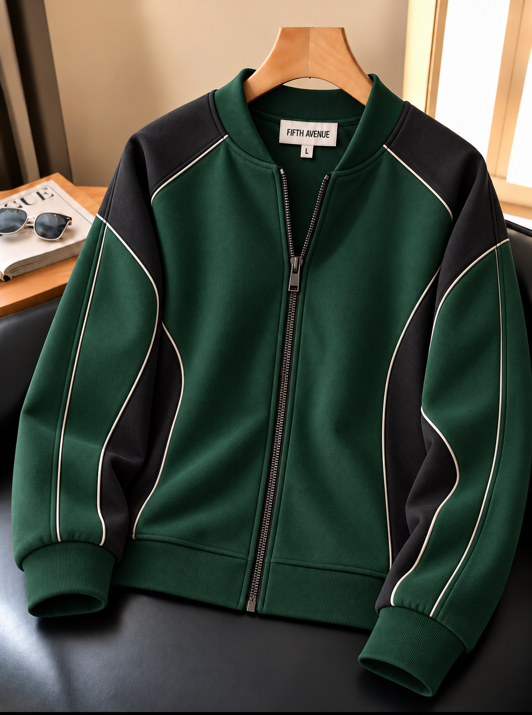 Fifth Avenue Mens Zip Up Bomber Jacket BRIKR - Green