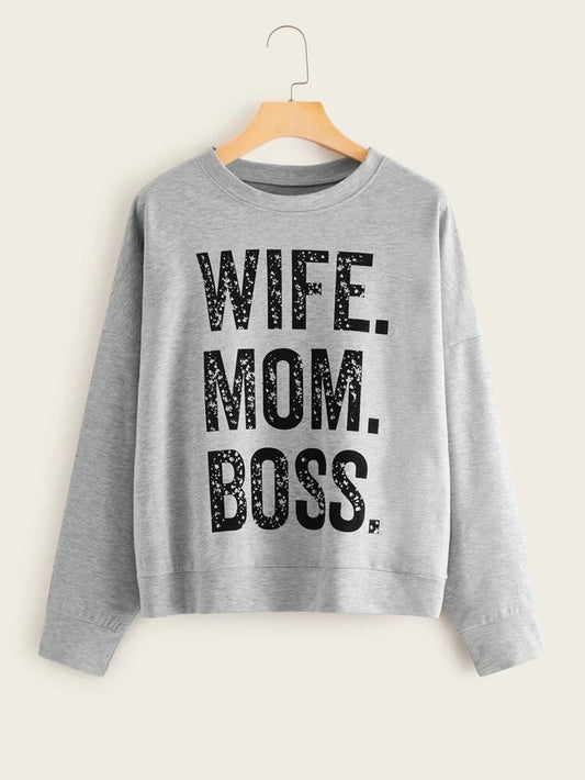 Fifth Avenue DIFT17 Wife Mom Boss B Printed Sweatshirt - Grey