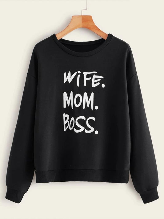 Fifth Avenue DIFT16 Wife Mom Boss Printed Sweatshirt - Black
