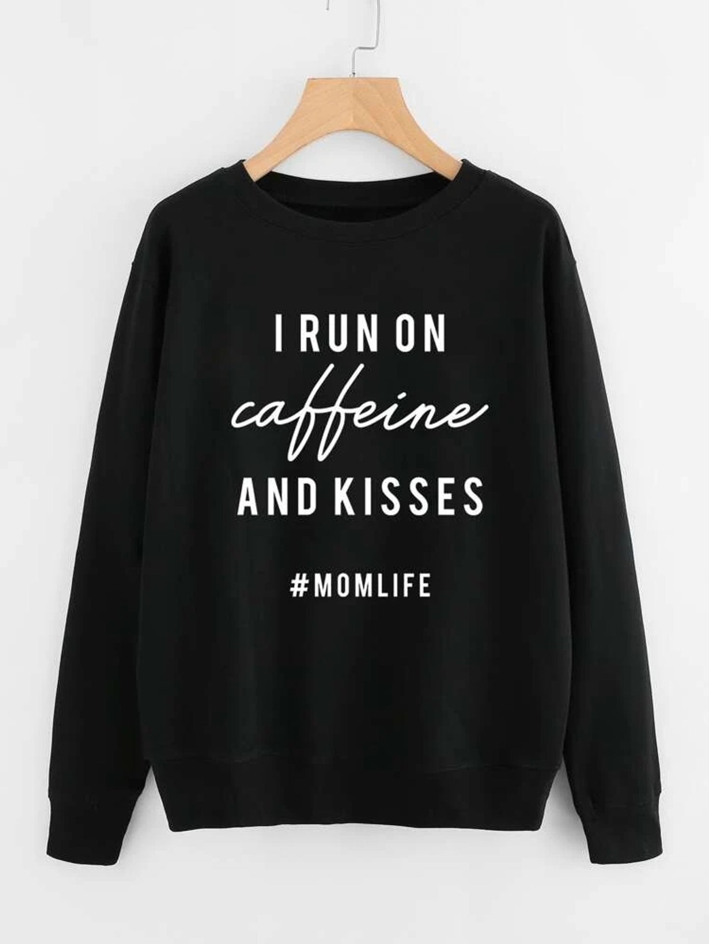 Fifth Avenue DIFT85 Mom Life Kisses Caffeine Printed Sweatshirt - Black