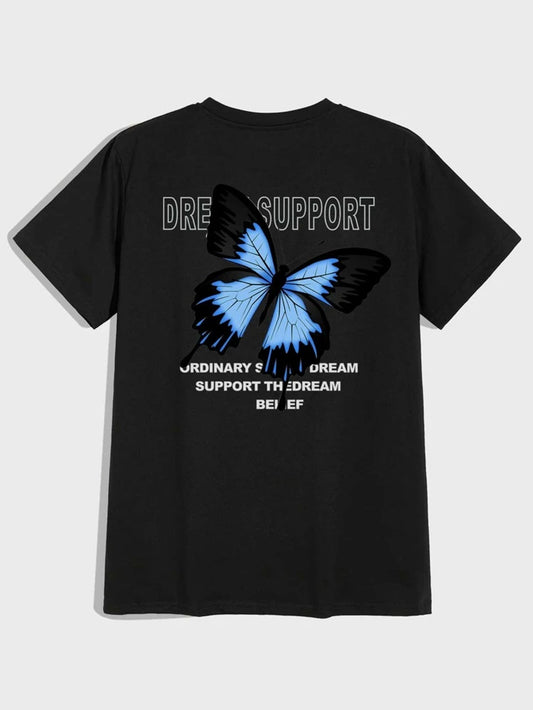 Fifth Avenue Front Back Butterfly Printed MIFT172 T-Shirt - Black