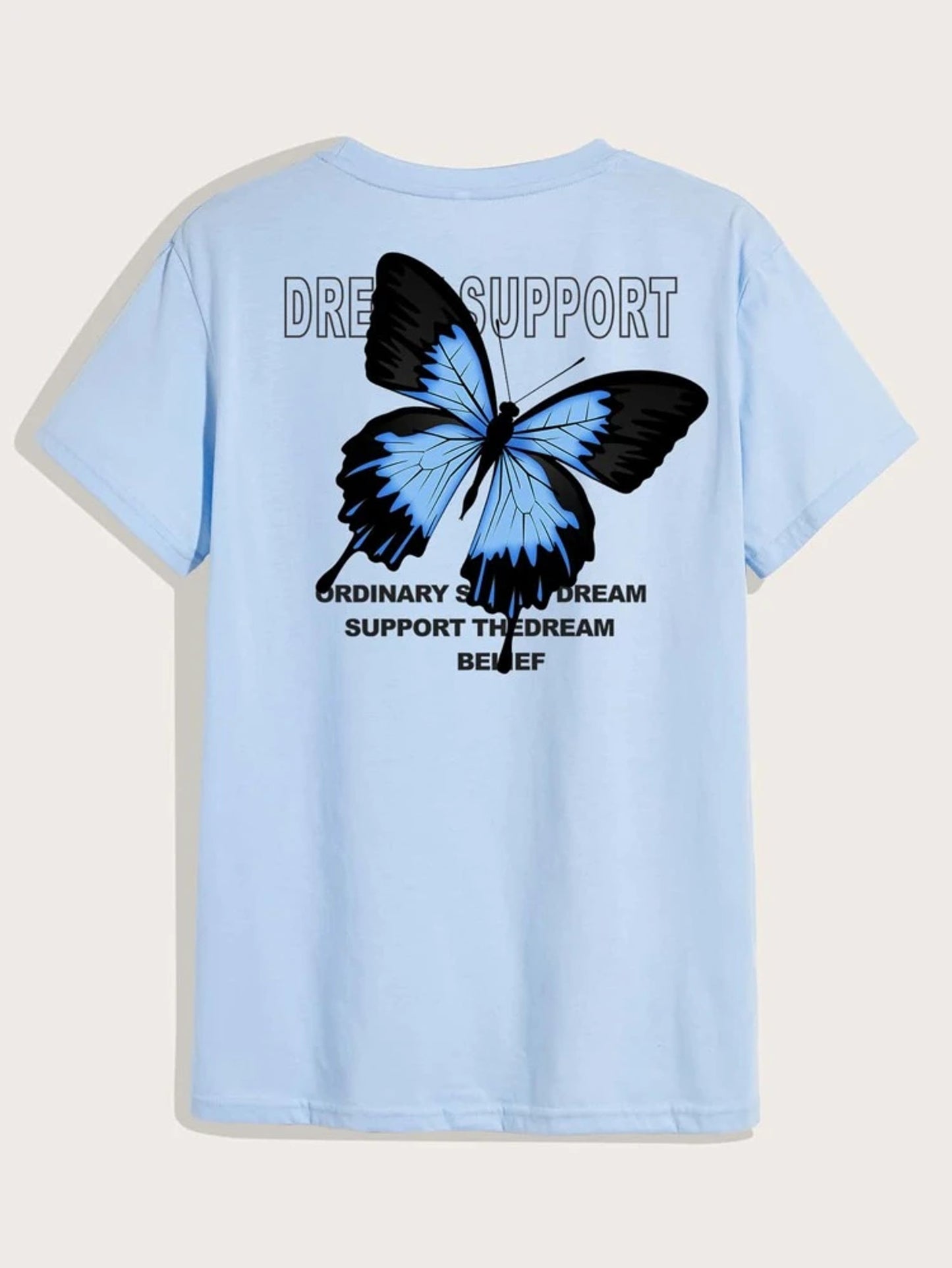 Fifth Avenue Front Back Butterfly Printed MIFT172 T-Shirt - Light Blue