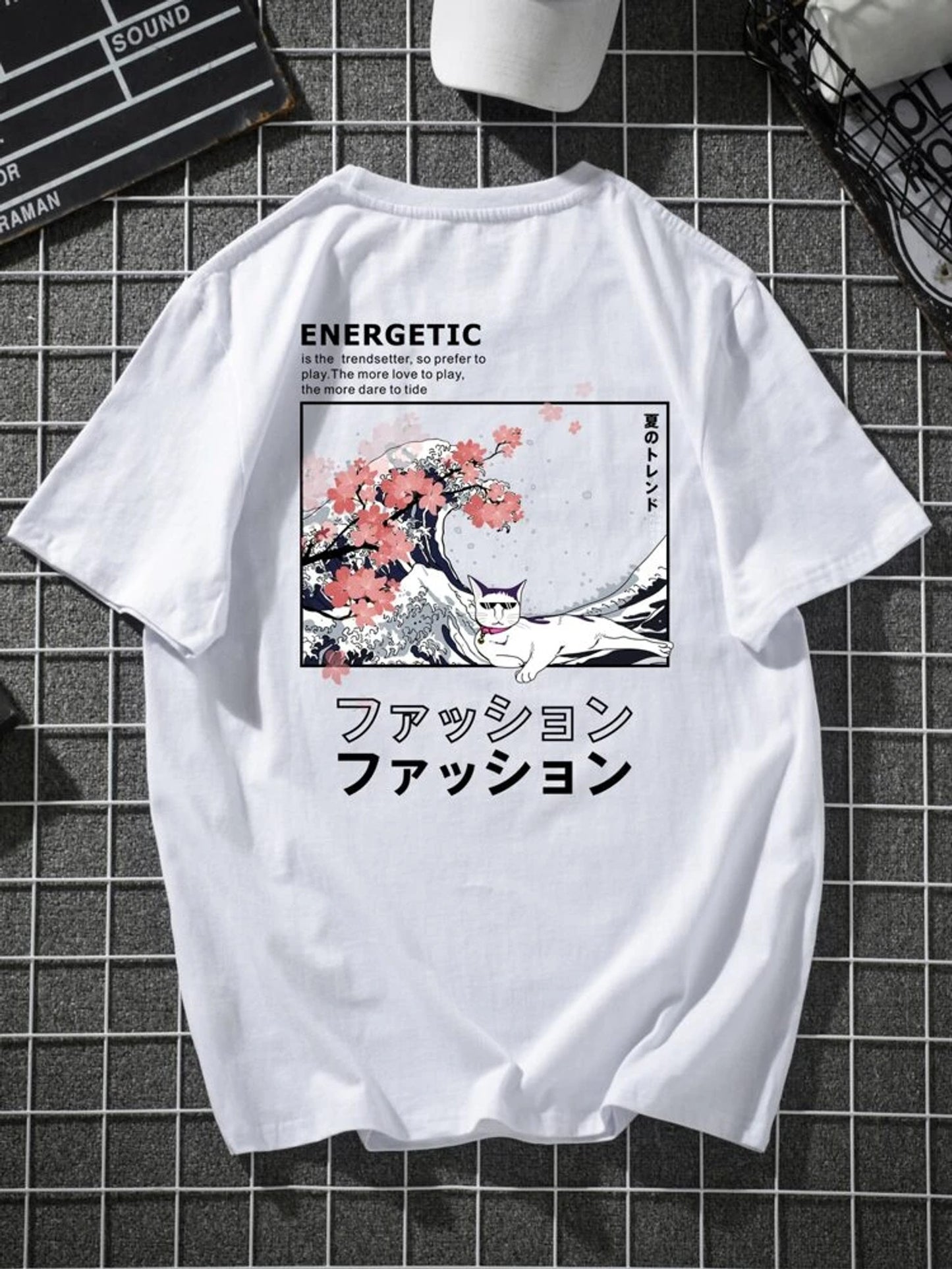 Fifth Avenue Front Back Cat Wave Printed MIFT173 T-Shirt - White