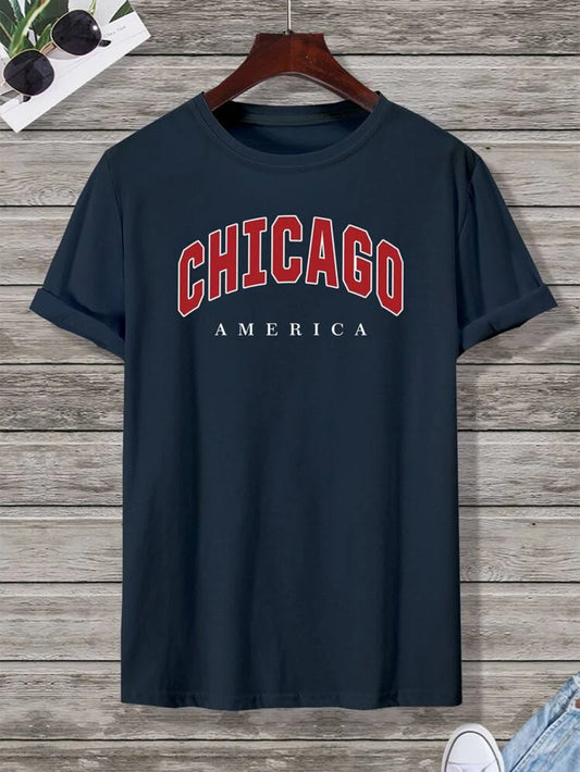 Fifth Avenue Chicago Printed MIFT119 T-Shirt - Navy Blue