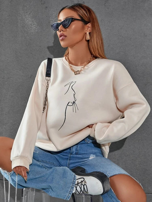 Fifth Avenue DIFT382 Figure Printed Sweatshirt - Cream