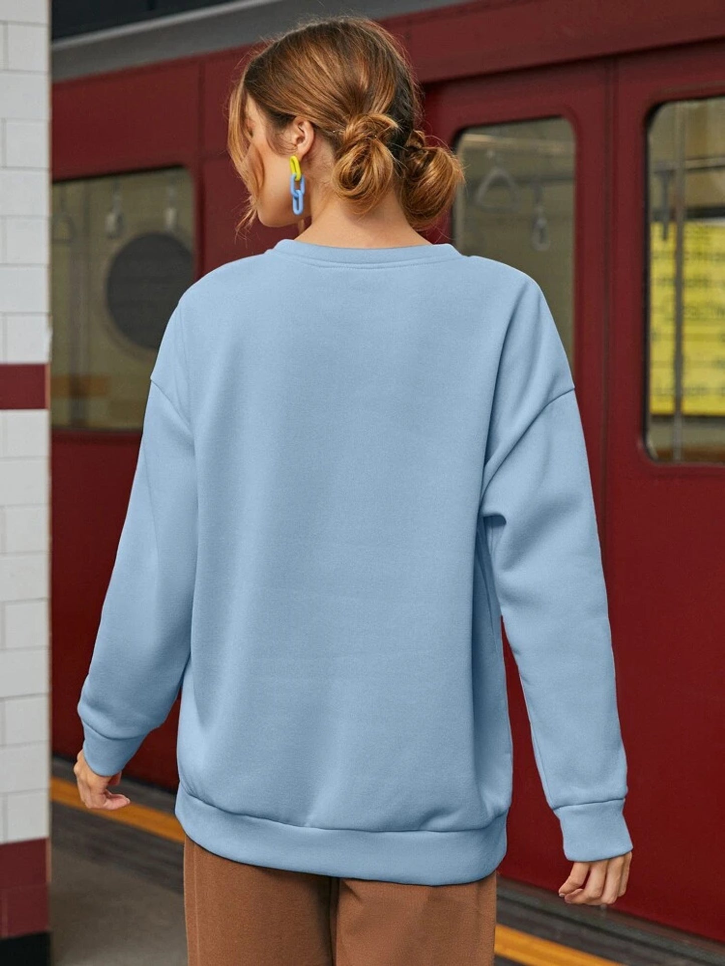 Fifth Avenue DIFT385 Bear Printed Sweatshirt - Light Blue