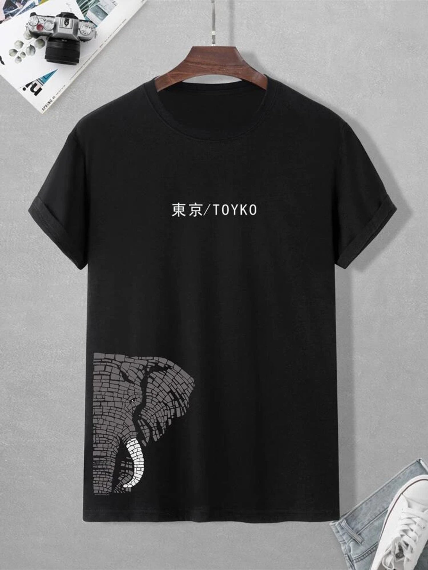 Fifth Avenue Text Elephant Printed MIFT400 T-Shirt - Black