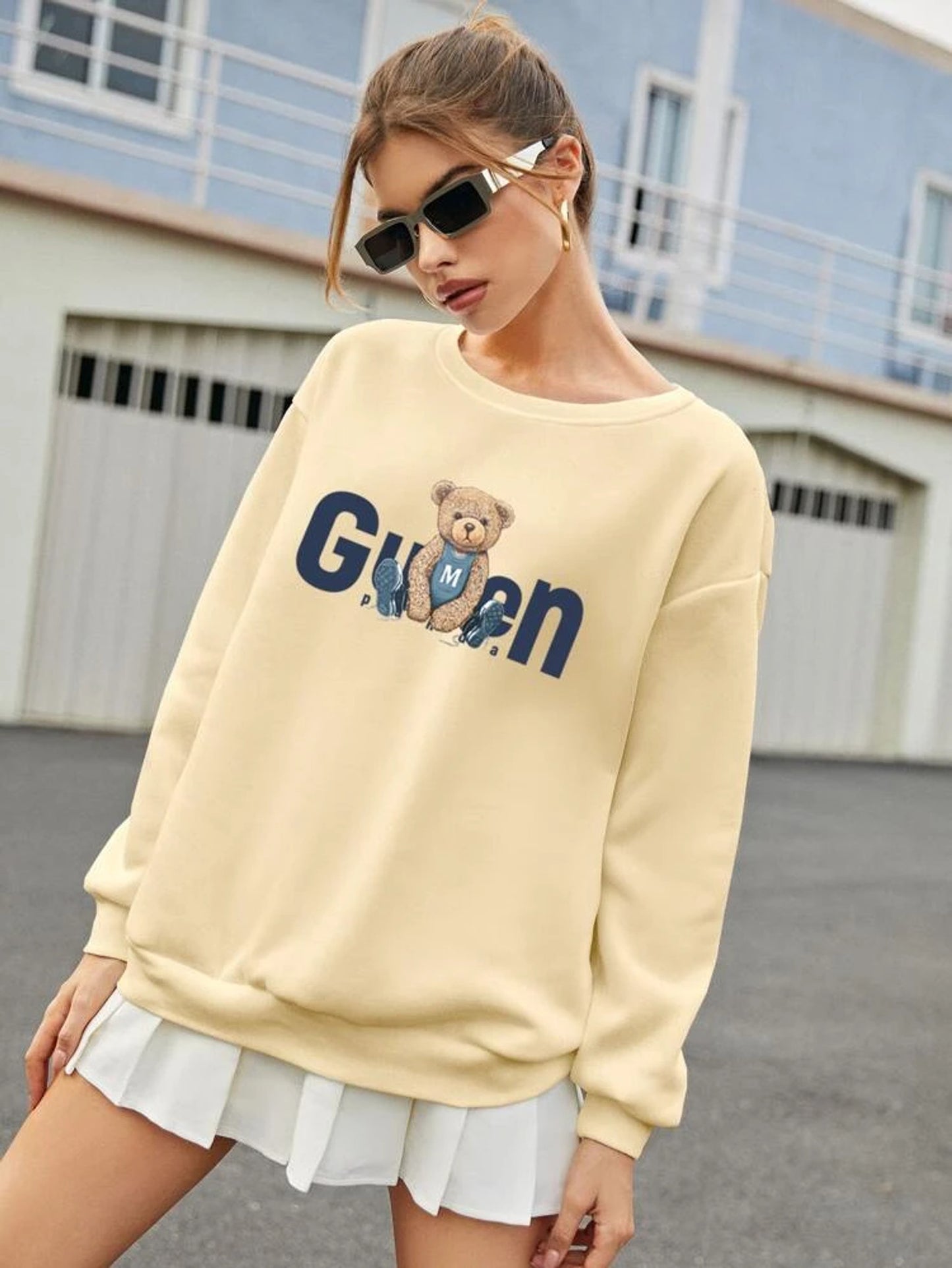 Fifth Avenue DIFT396 Bear Printed Sweatshirt - Cream