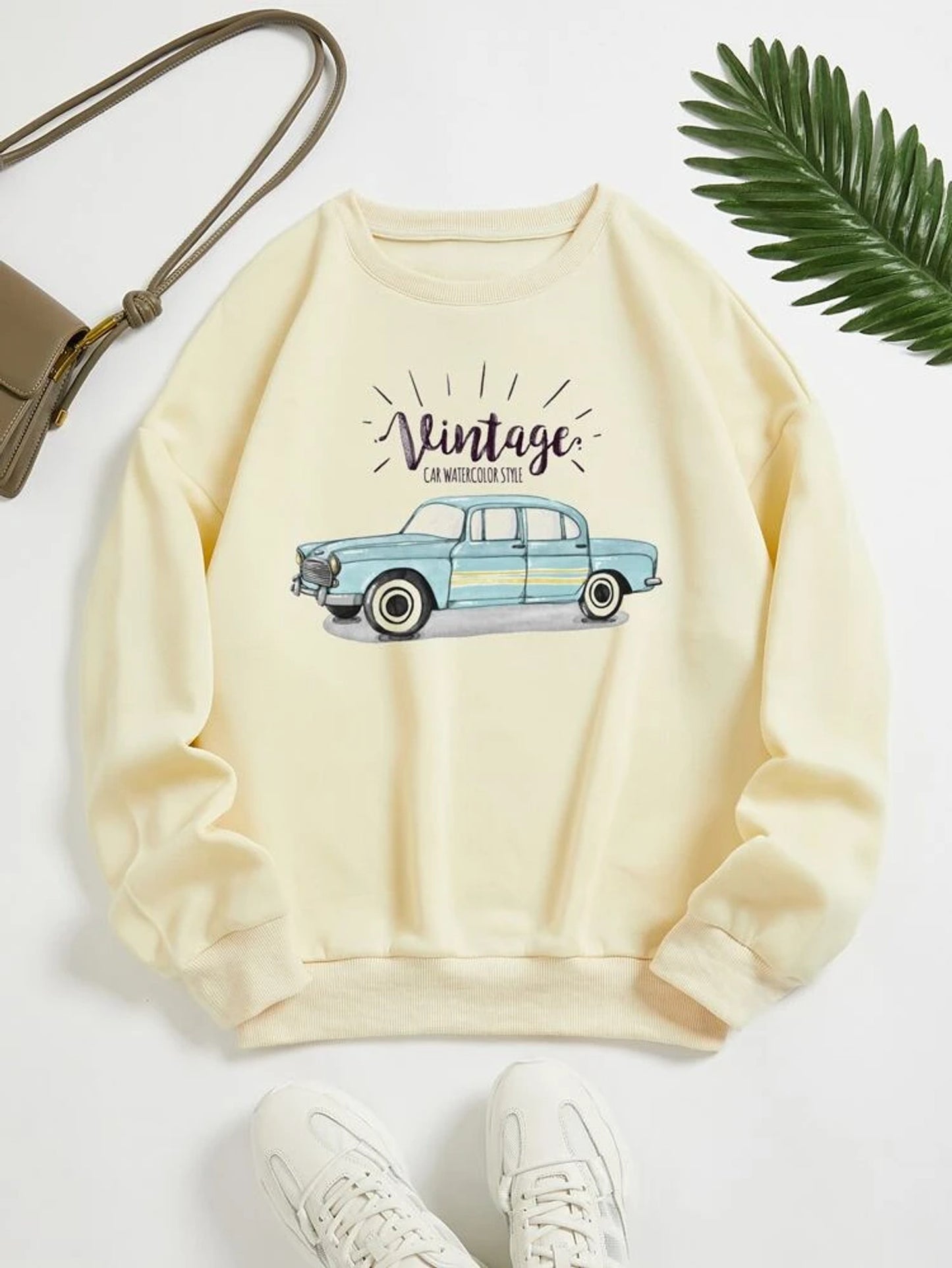 Fifth Avenue DIFT405 Vintage Printed Sweatshirt - Cream