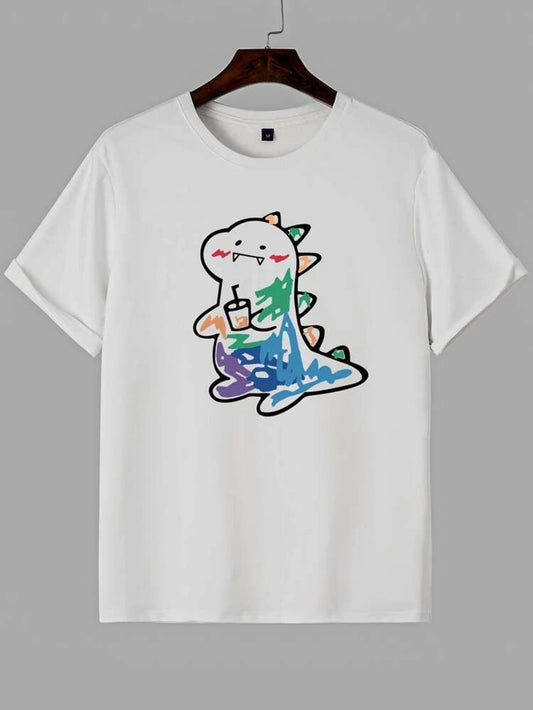 Fifth Avenue Multi Color Dragon Printed MIFT198 T-Shirt - White