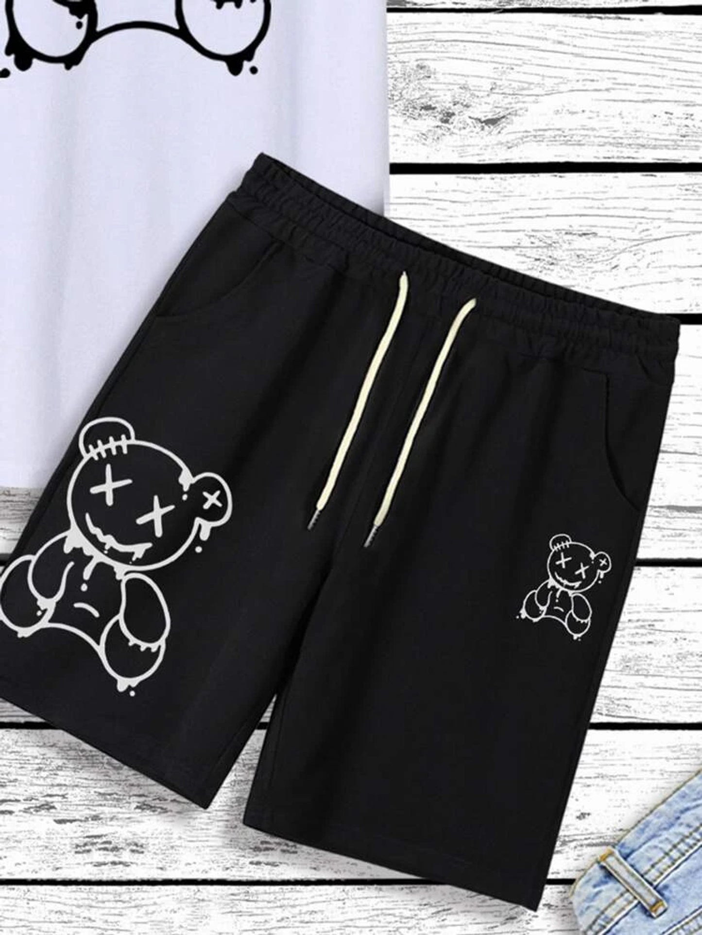 Mens Summer Printed Co Ord Set by Fifth Avenue MSFACSS11 - White Black