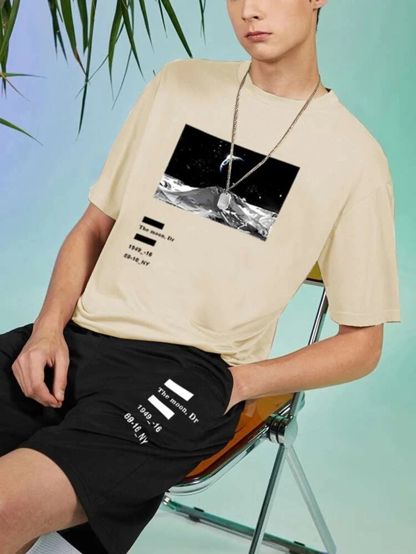 Mens Summer Printed Co Ord Set by Fifth Avenue MSFACSS18 - Cream Black