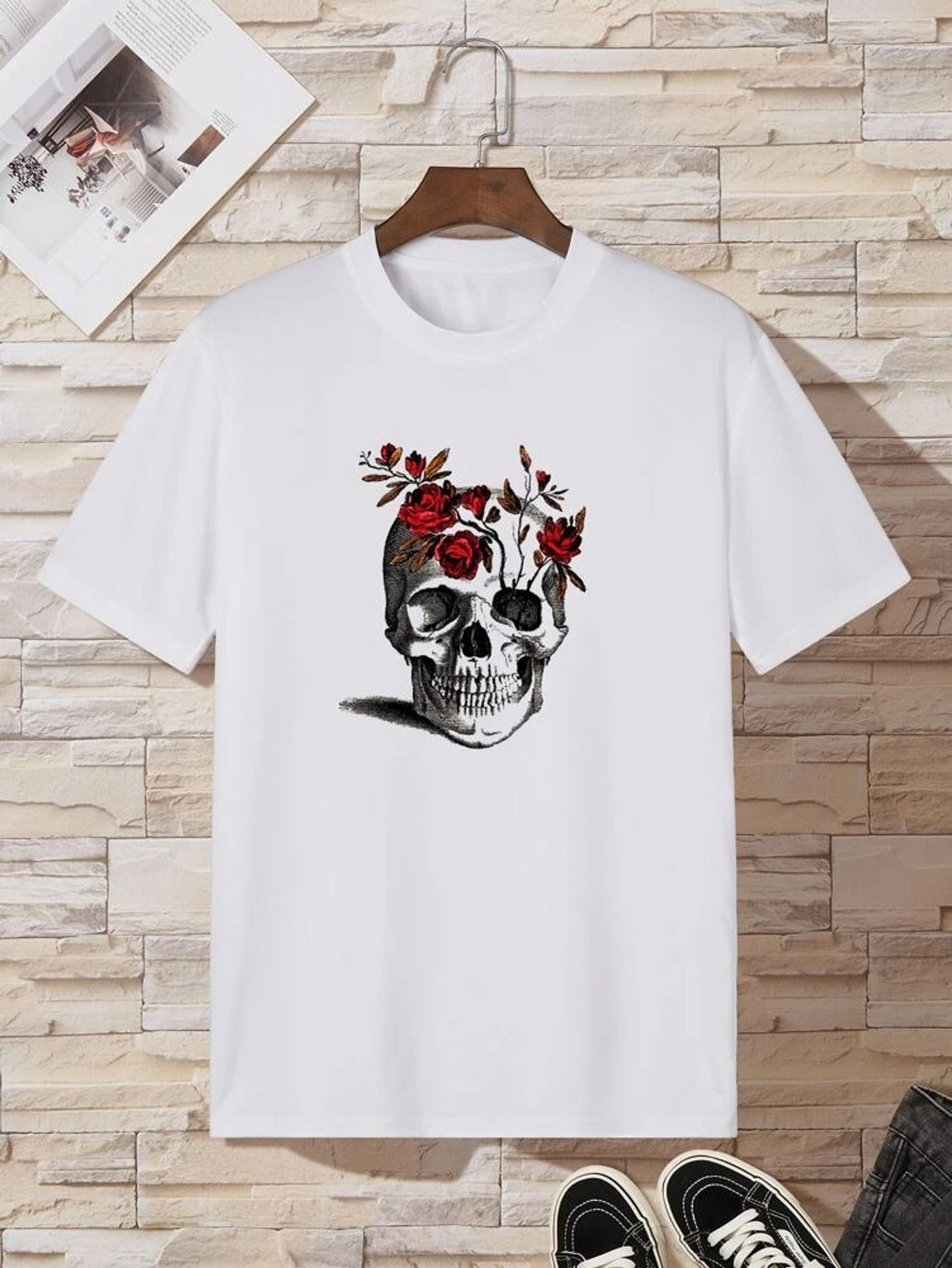 Fifth Avenue Floral Skull Printed MIFT163 T-Shirt - White
