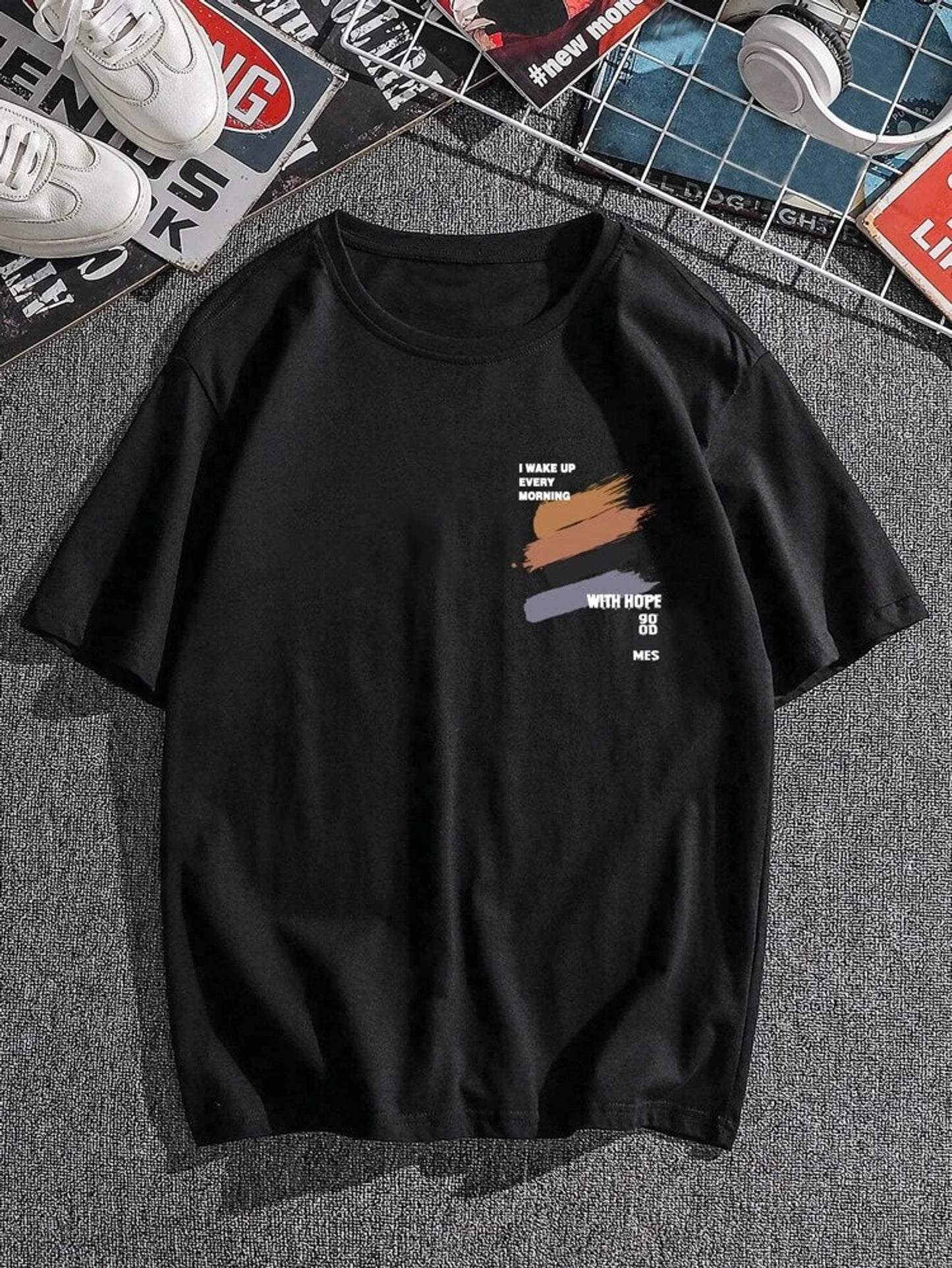 Fifth Avenue Paint Text Printed MIFT147 T-Shirt - Black