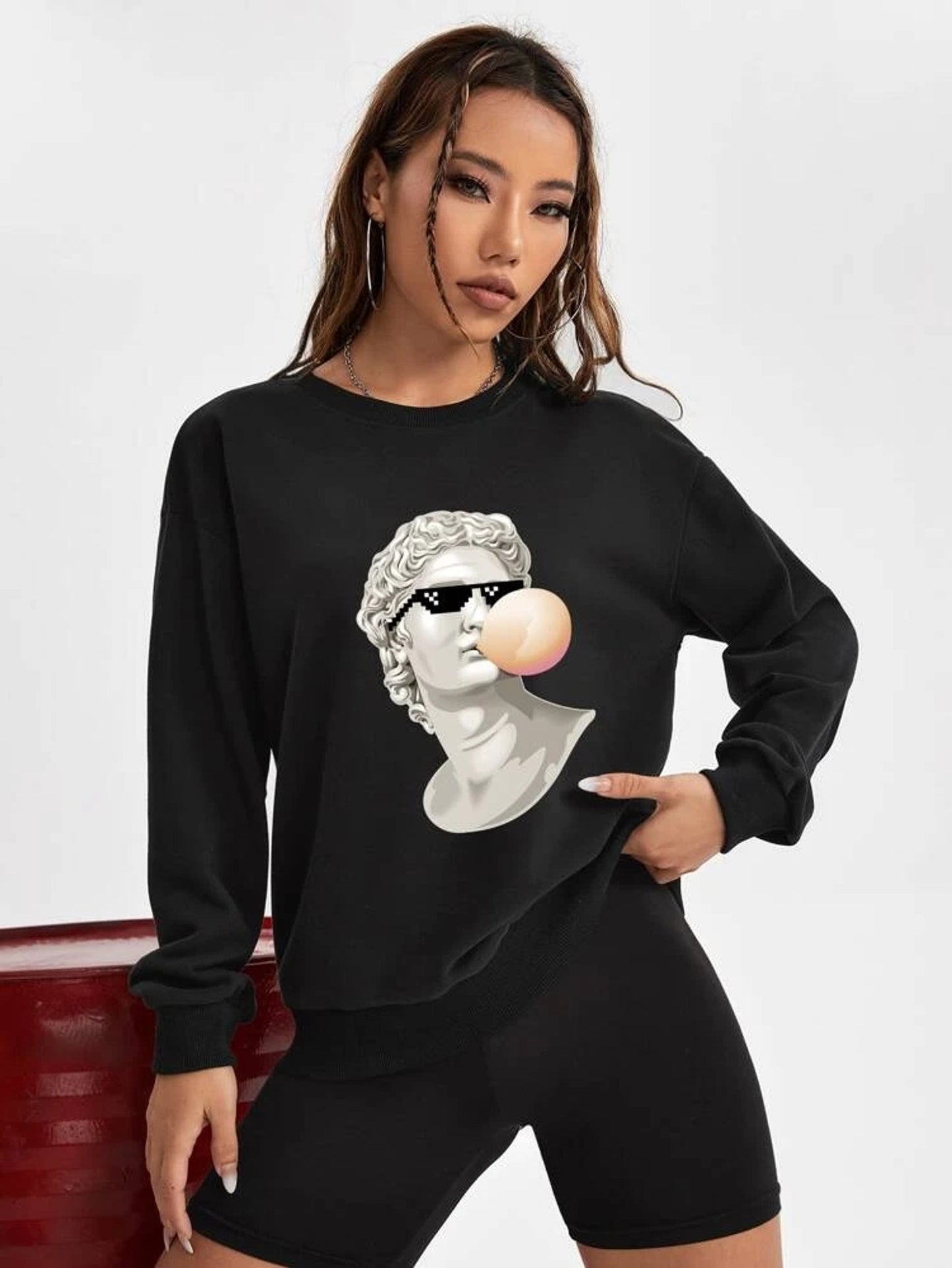 Fifth Avenue DIFT736 Bubblegum Sculpture Printed Sweatshirt - Black