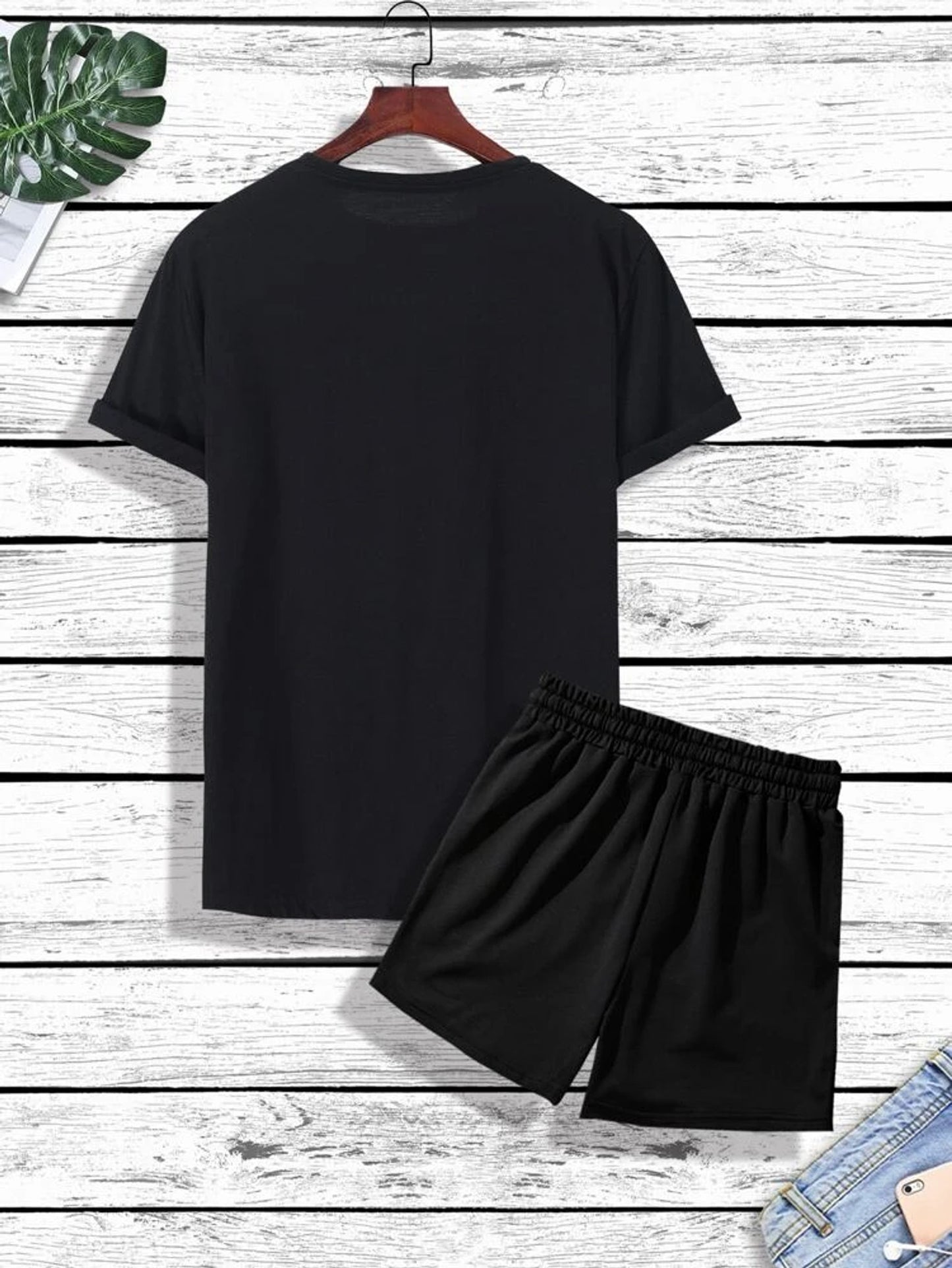Mens Summer Printed Co Ord Set by Fifth Avenue MSFACSS49 - Black Black