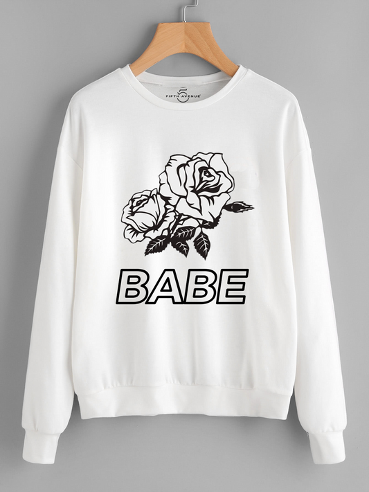 Fifth Avenue DIFT40 Babe Rose Printed Sweatshirt - White