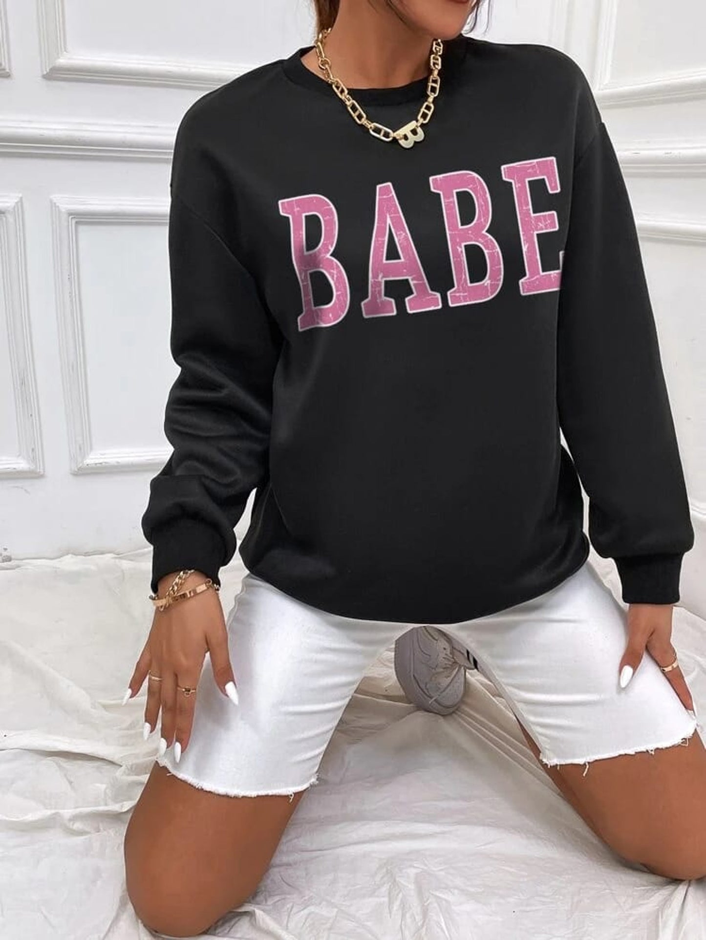 Fifth Avenue DIFT244 Babe Printed Sweatshirt - Black
