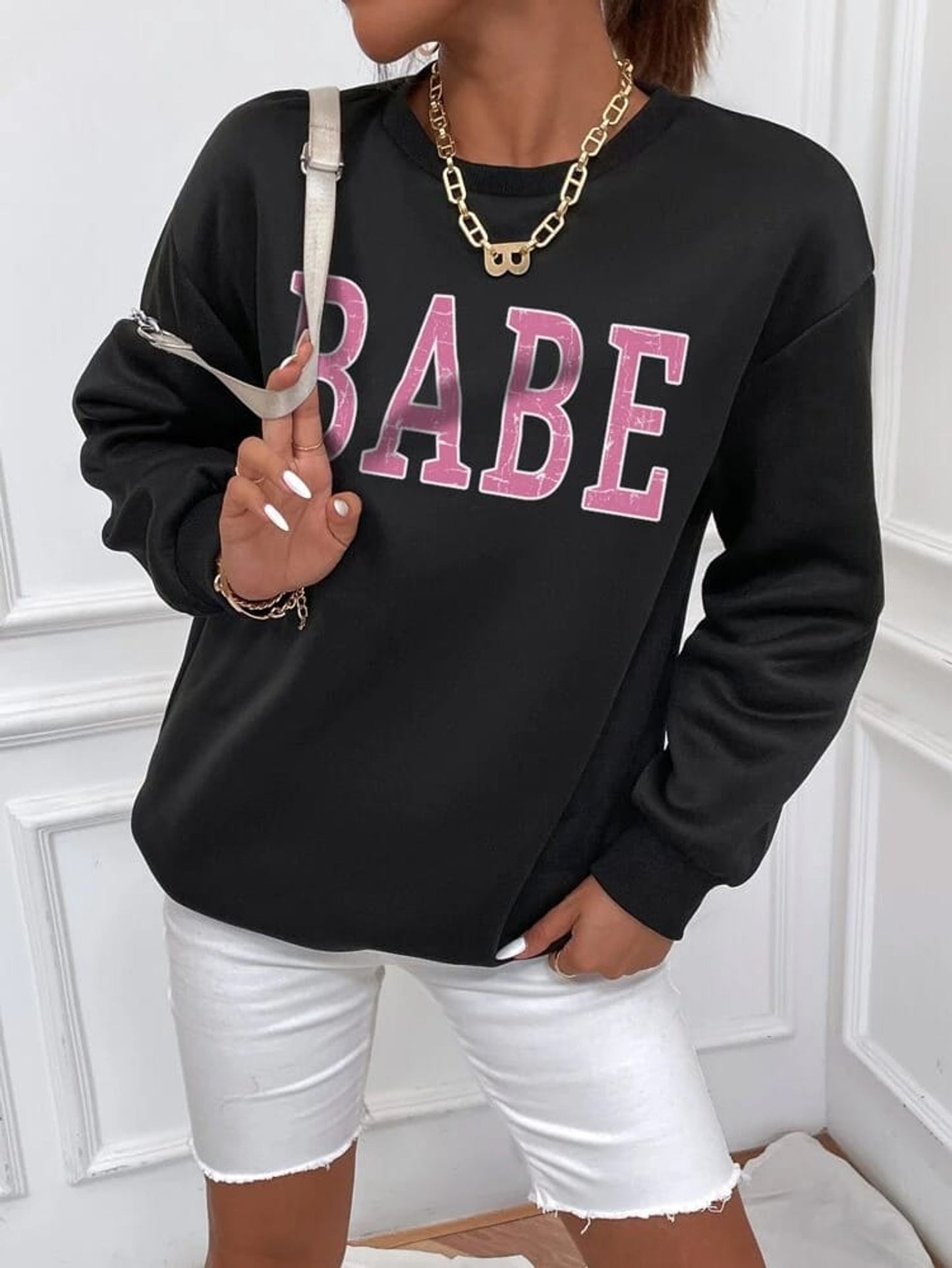 Fifth Avenue DIFT244 Babe Printed Sweatshirt - Black