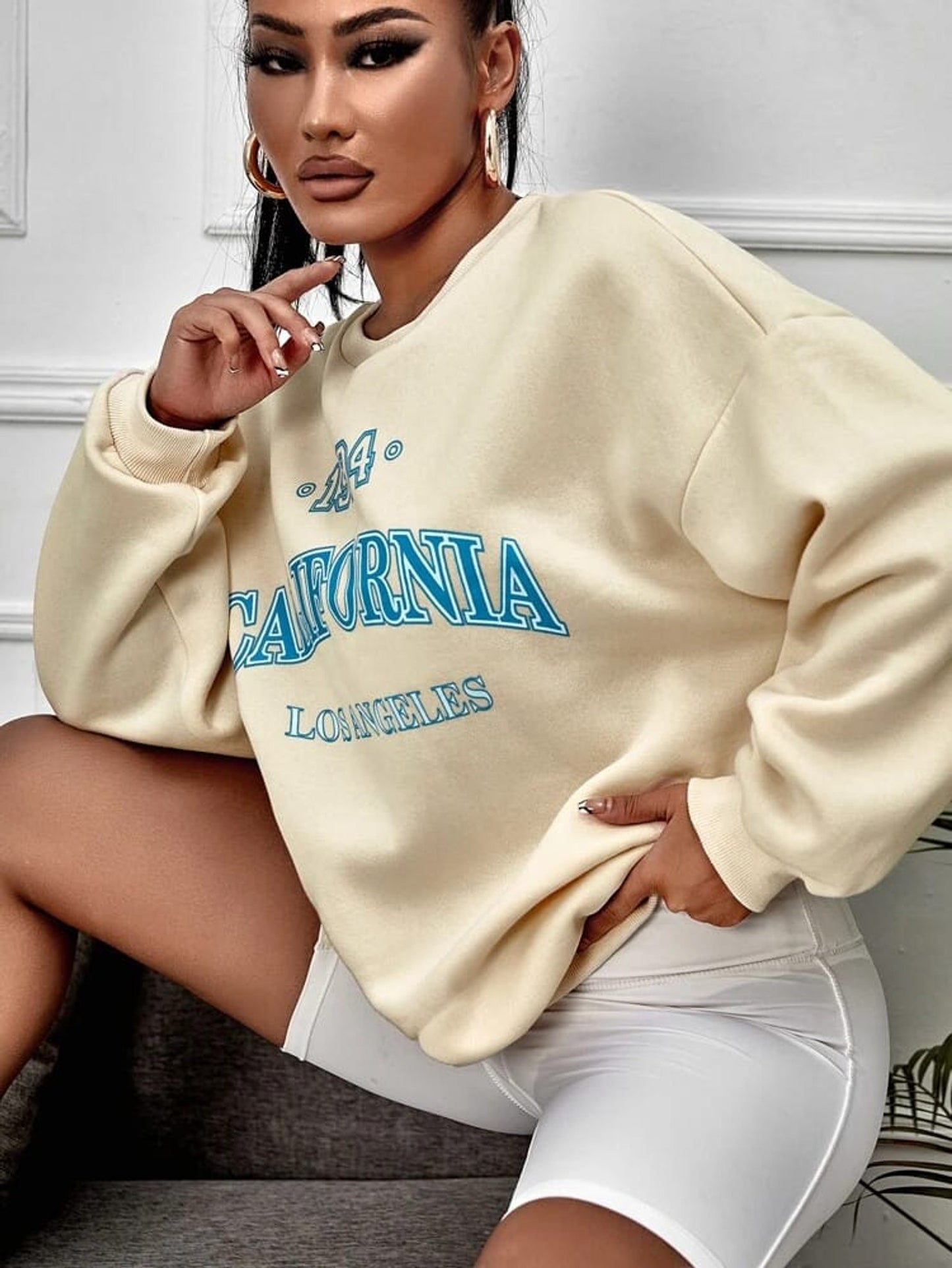 Fifth Avenue DIFT295 California Printed Sweatshirt - Cream