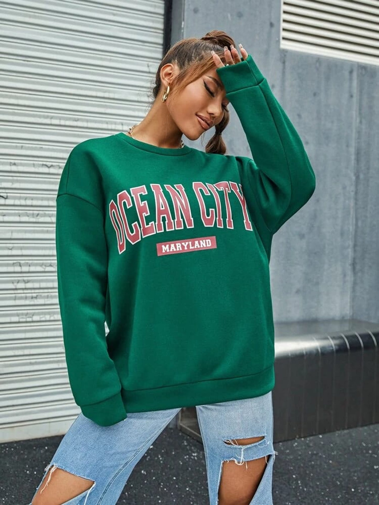 Fifth Avenue DIFT331 Ocean City Printed Sweatshirt - Green