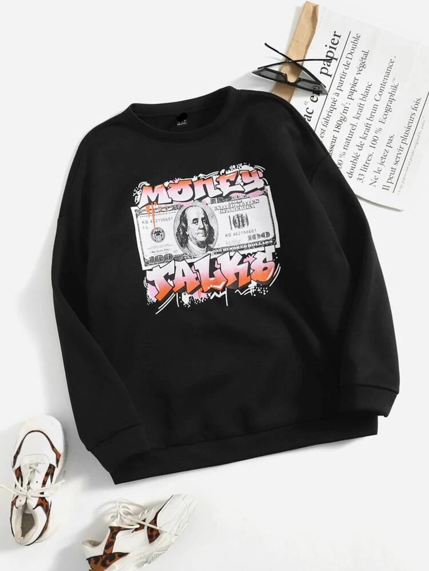 Fifth Avenue DIFT355 Money Talks Printed Sweatshirt - Black