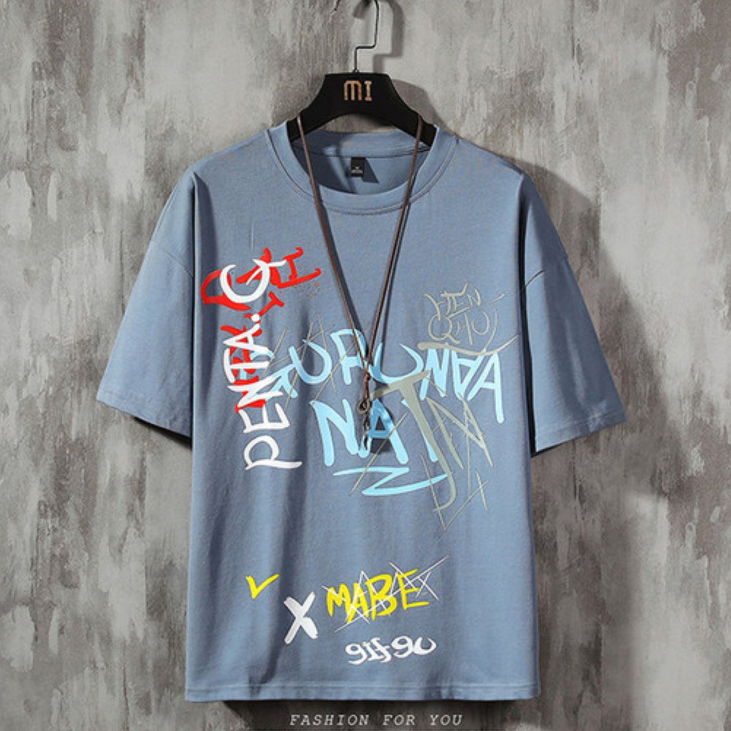 Fifth Avenue Graffiti Printed MIFT175 T-Shirt - Dusty Blue