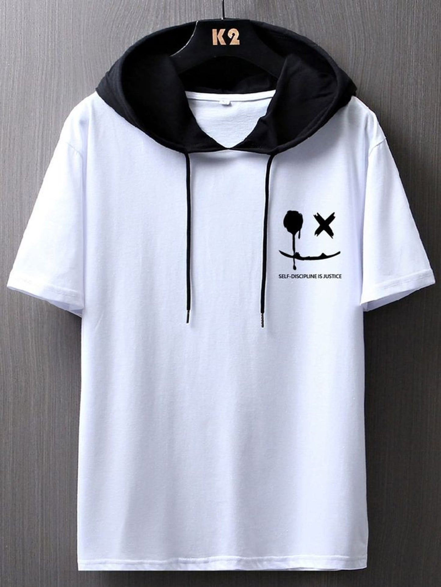 Fifth Avenue Face Text Print MIFT437 Hooded ROKA T-Shirt - White Black