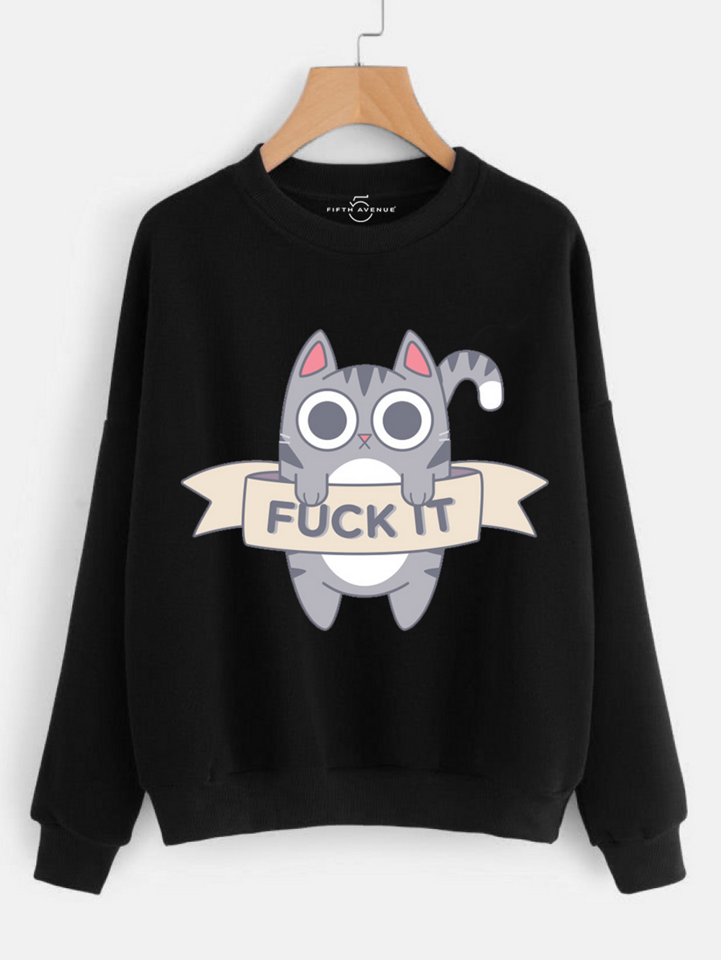 Fifth Avenue F It Cat Printed Sweatshirt - Black