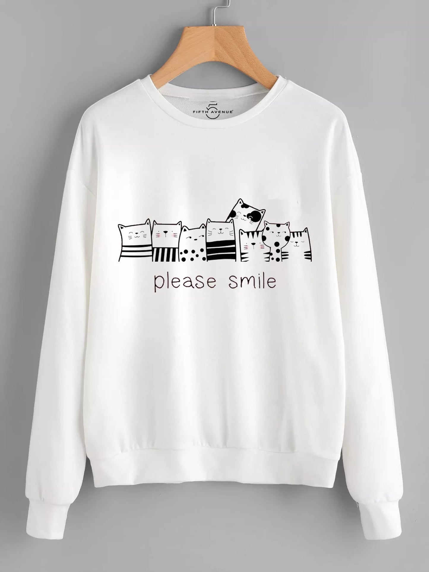 Fifth Avenue DIFT39 Cats Please Smile Printed Sweatshirt - White