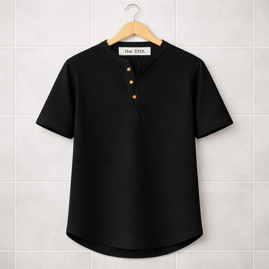 Fifth Avenue Mens Button T-Shirt S26TS10 - Black