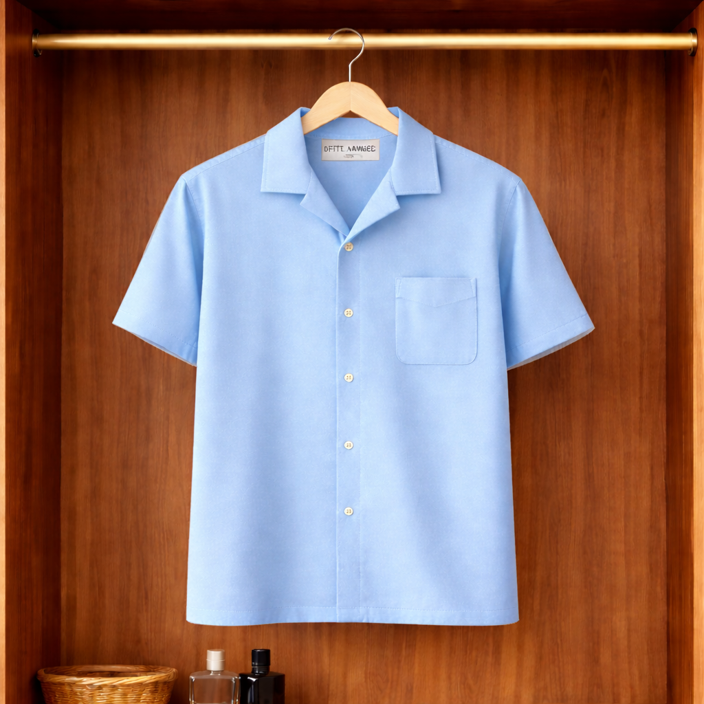 Fifth Avenue Mens Button Up Knitted Cuban Pocket Shirt FABUKCS2 - Light Blue
