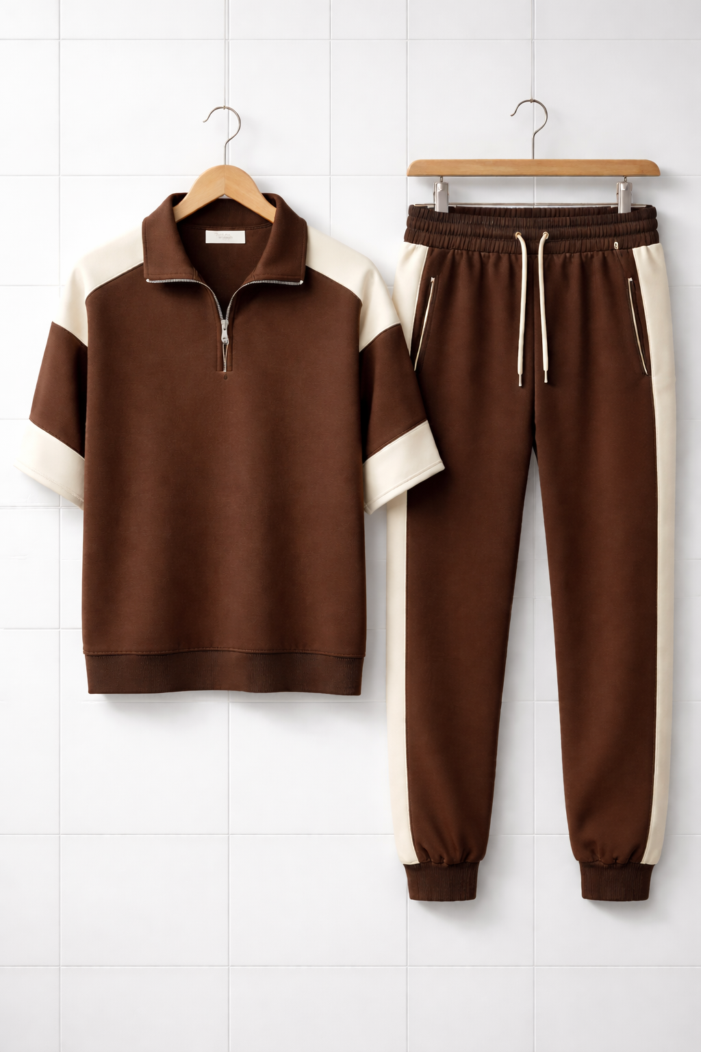 Mens Summer Color Block Co Ord Set by Fifth Avenue MSFACBS1 - Brown