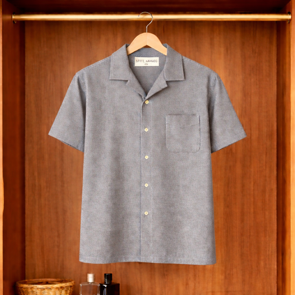 Fifth Avenue Mens Button Up Knitted Cuban Pocket Shirt FABUKCS4 - Grey