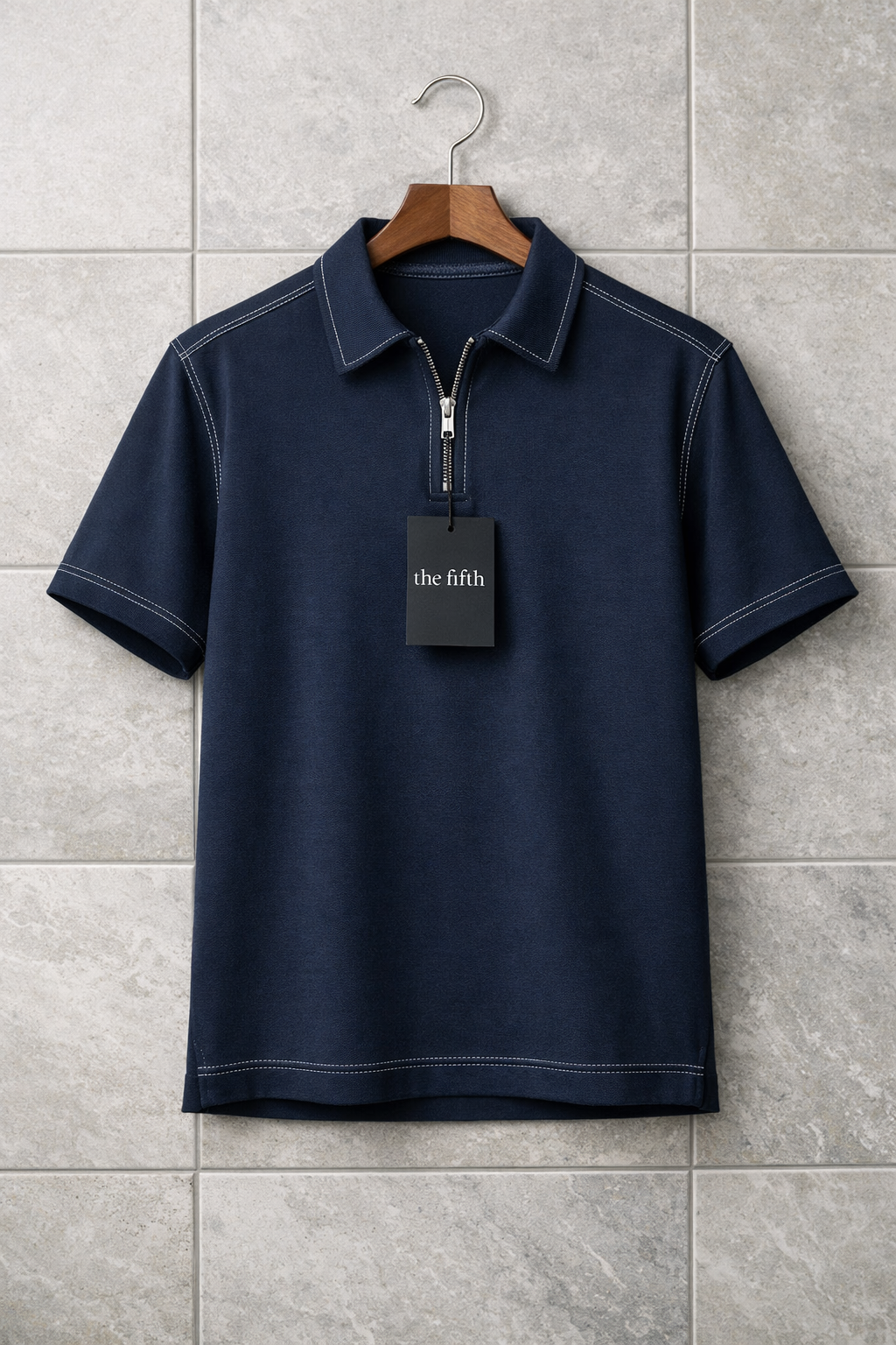Fifth Avenue Mens Zip Polo S26TS11 - Navy Blue