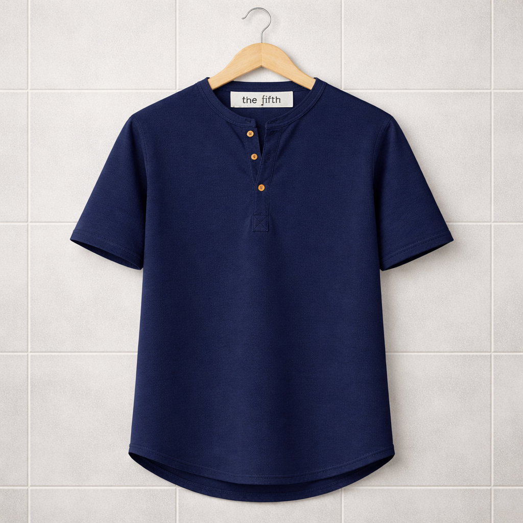 Fifth Avenue Mens Button T-Shirt S26TS7 - Navy Blue