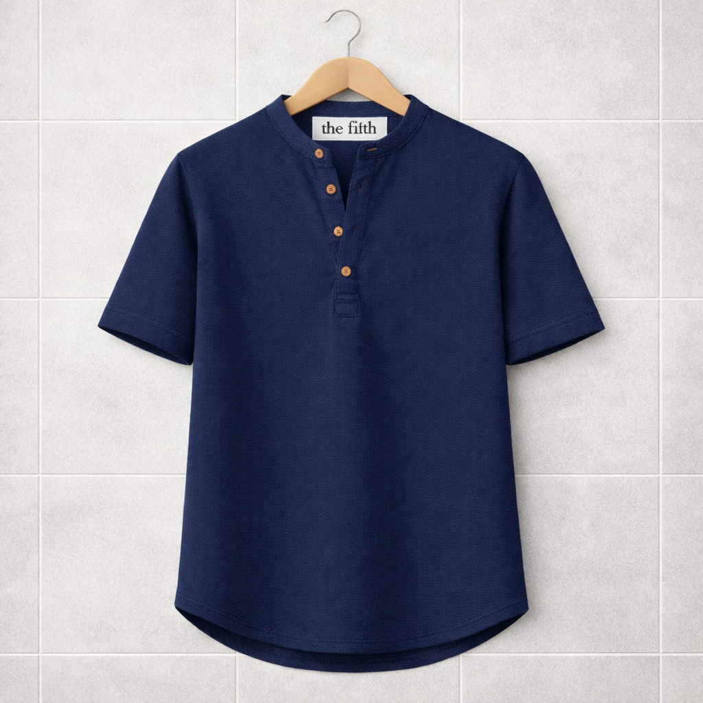 Fifth Avenue Mens Button T-Shirt S26TS6 - Navy Blue