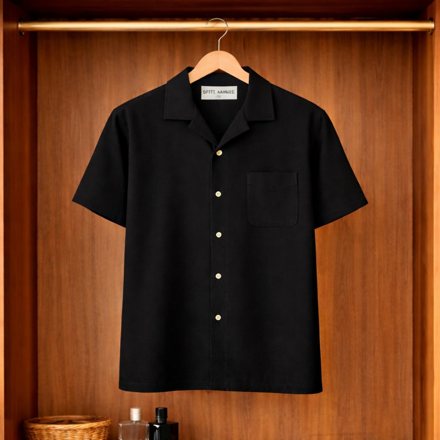 Fifth Avenue Mens Button Up Knitted Cuban Pocket Shirt FABUKCS3 - Black