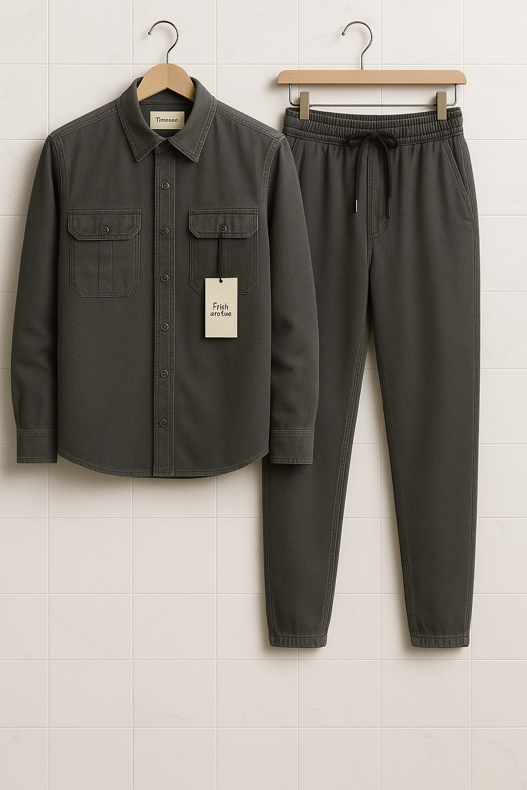 Fifth Avenue Mens Cotton Light Chambray Denim Shirt and Pants Set FAMDJSPS2 - Grey