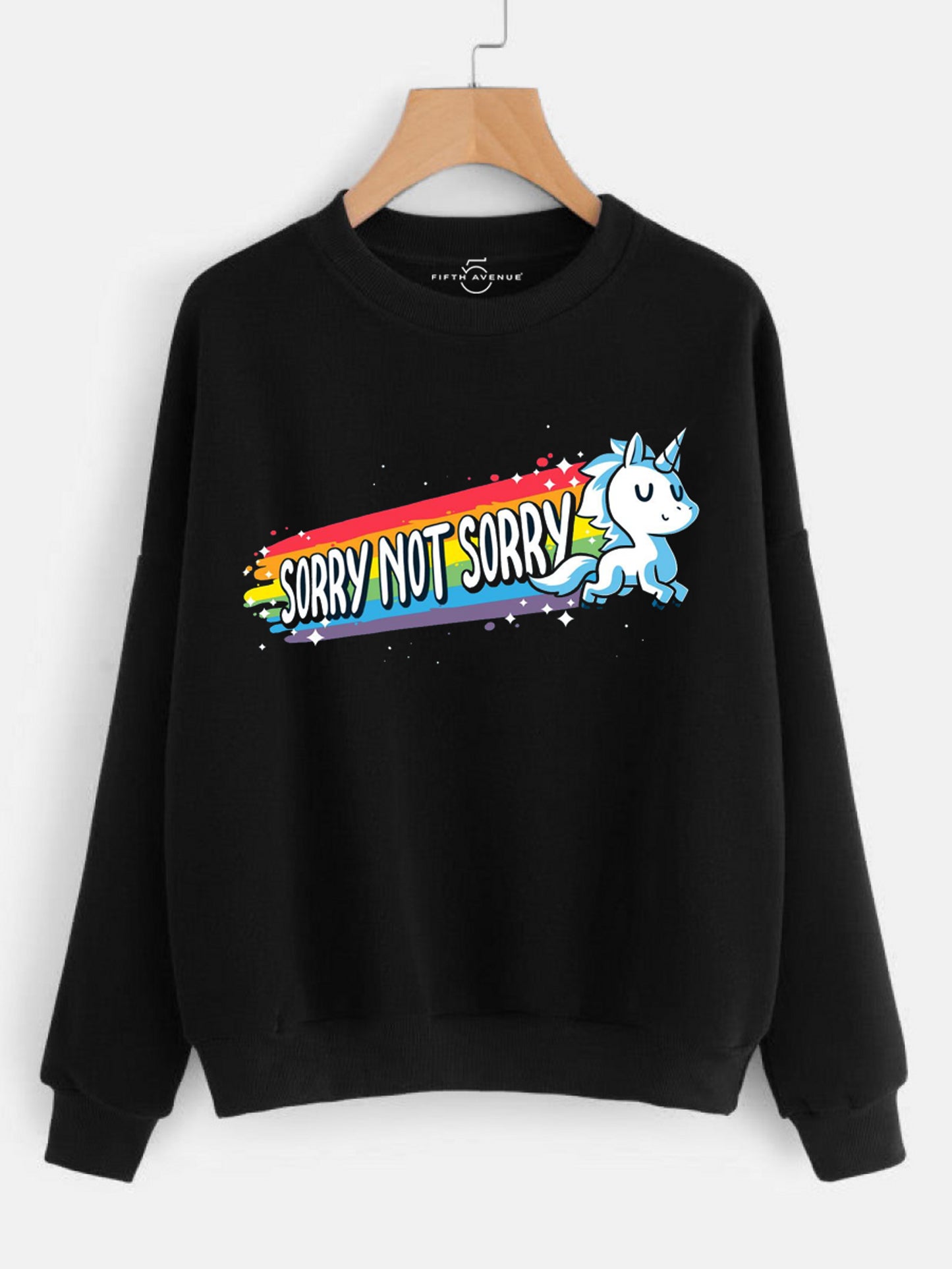 Fifth Avenue Sorry Not Sorry Unicorn Printed Sweatshirt - Black