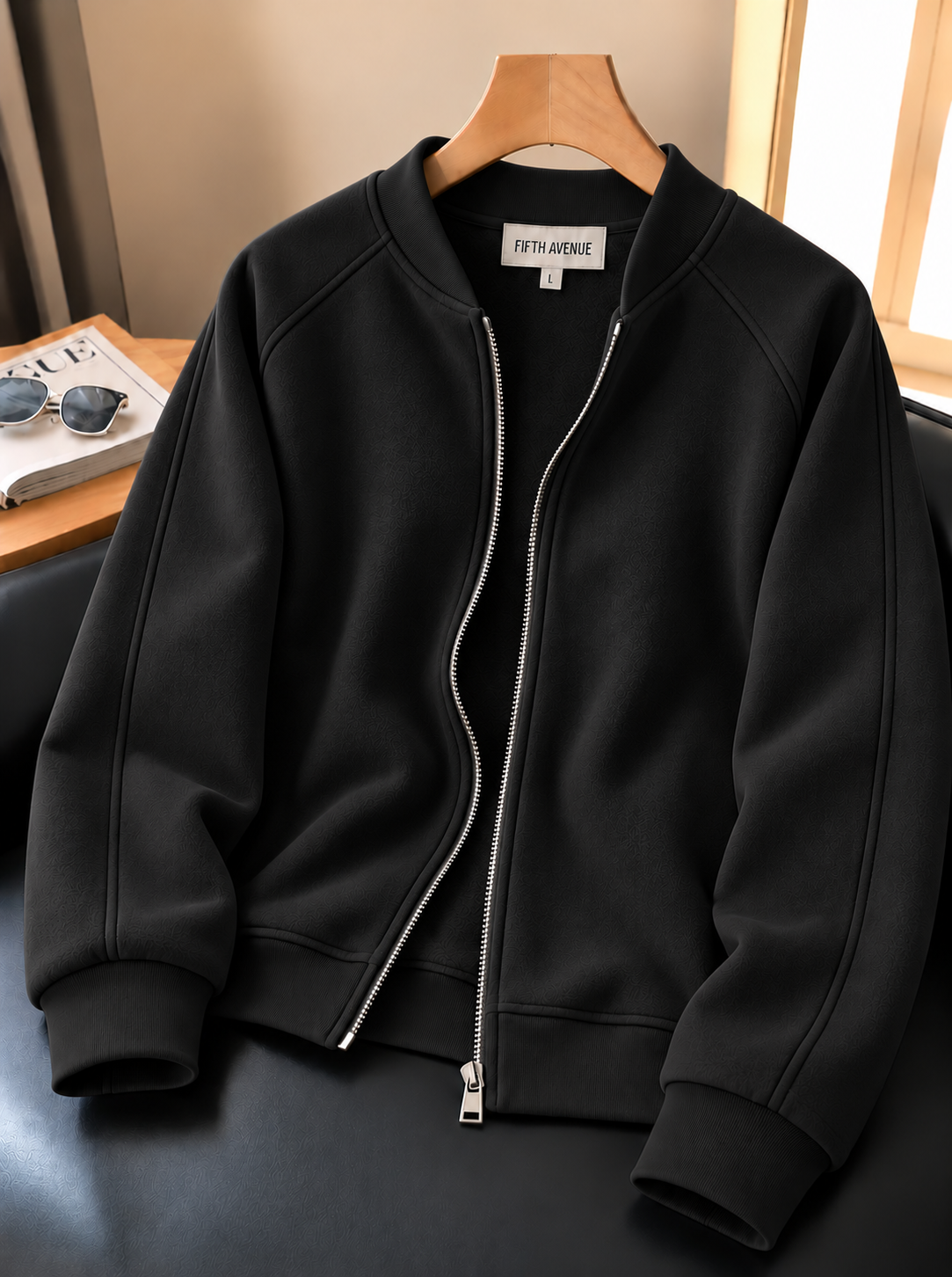 Fifth Avenue Mens Zip Up Bomber Jacket JOZER - Black