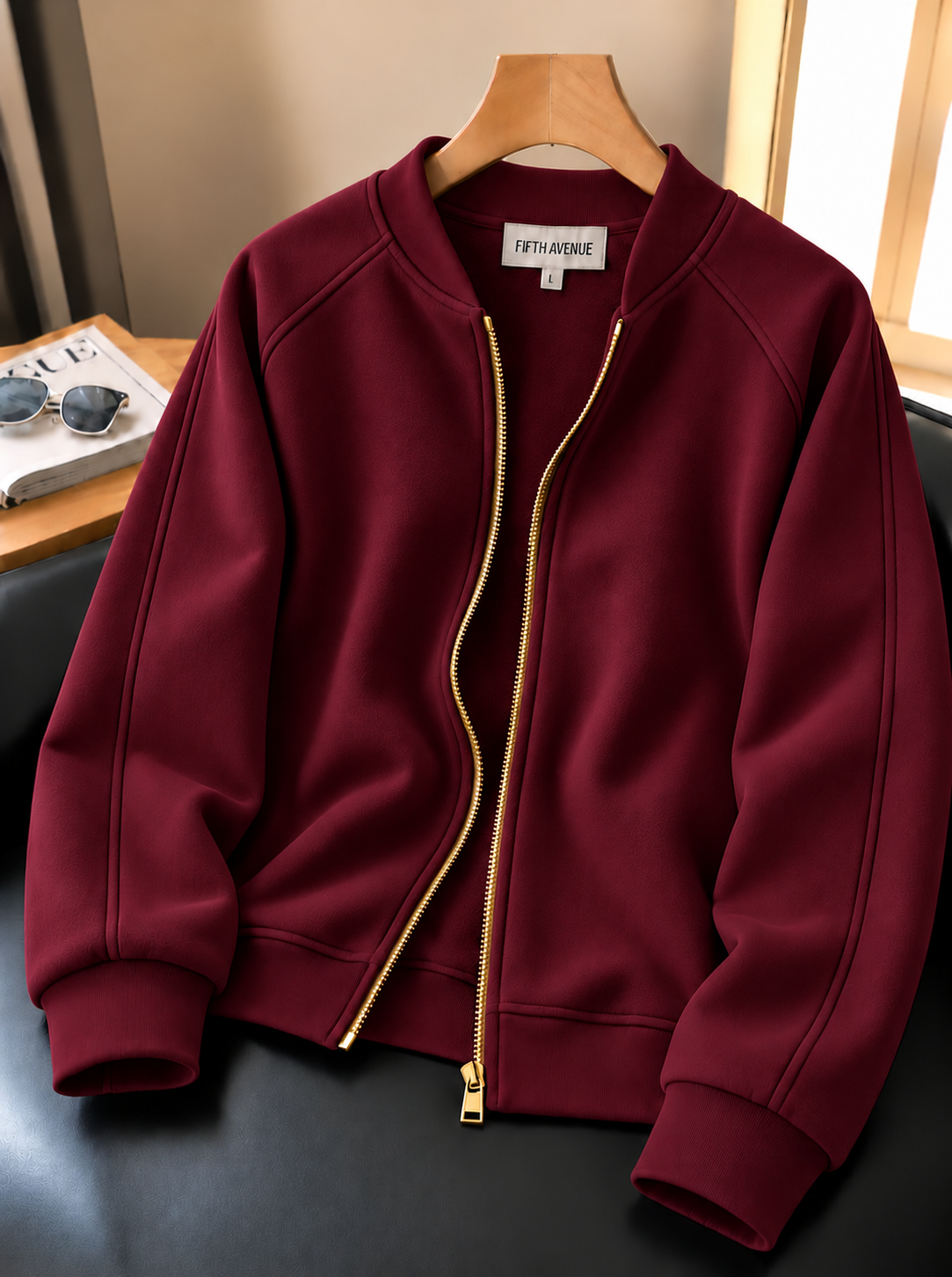 Fifth Avenue Mens Zip Up Bomber Jacket ROGER - Maroon