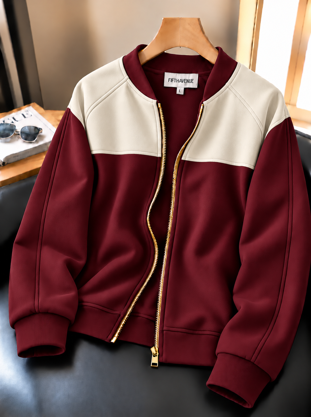Fifth Avenue Mens Zip Up Bomber Jacket BROZA - Maroon