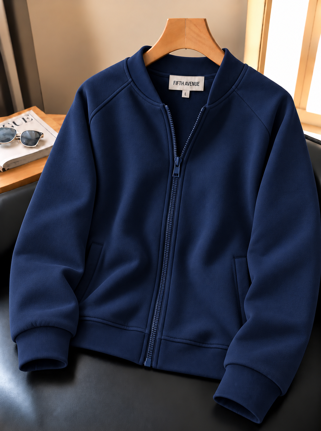 Fifth Avenue Mens Zip Up Bomber Jacket GIJL - Navy Blue