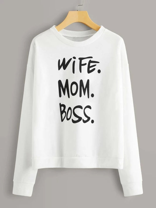 Fifth Avenue DIFT16 Wife Mom Boss Printed Sweatshirt - White