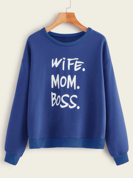 Fifth Avenue DIFT16 Wife Mom Boss Printed Sweatshirt - Royal Blue