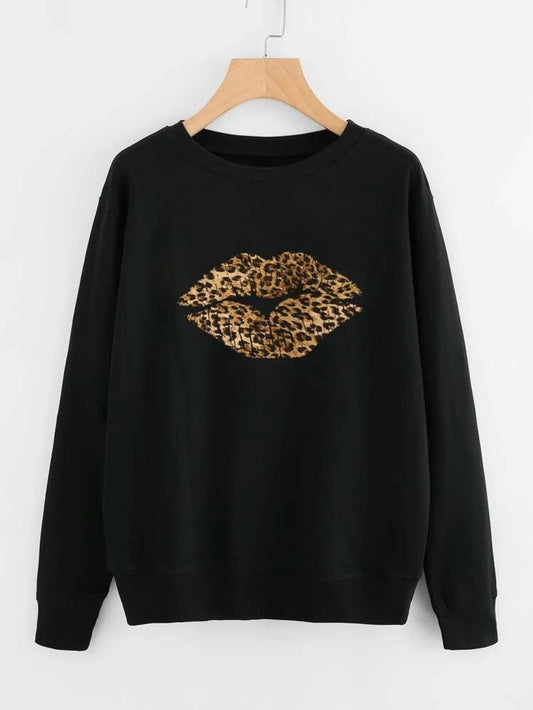 Fifth Avenue DIFT20 Leopard Lip Printed Sweatshirt - Black