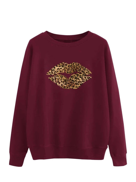 Fifth Avenue DIFT20 Leopard Lip Printed Sweatshirt - Maroon