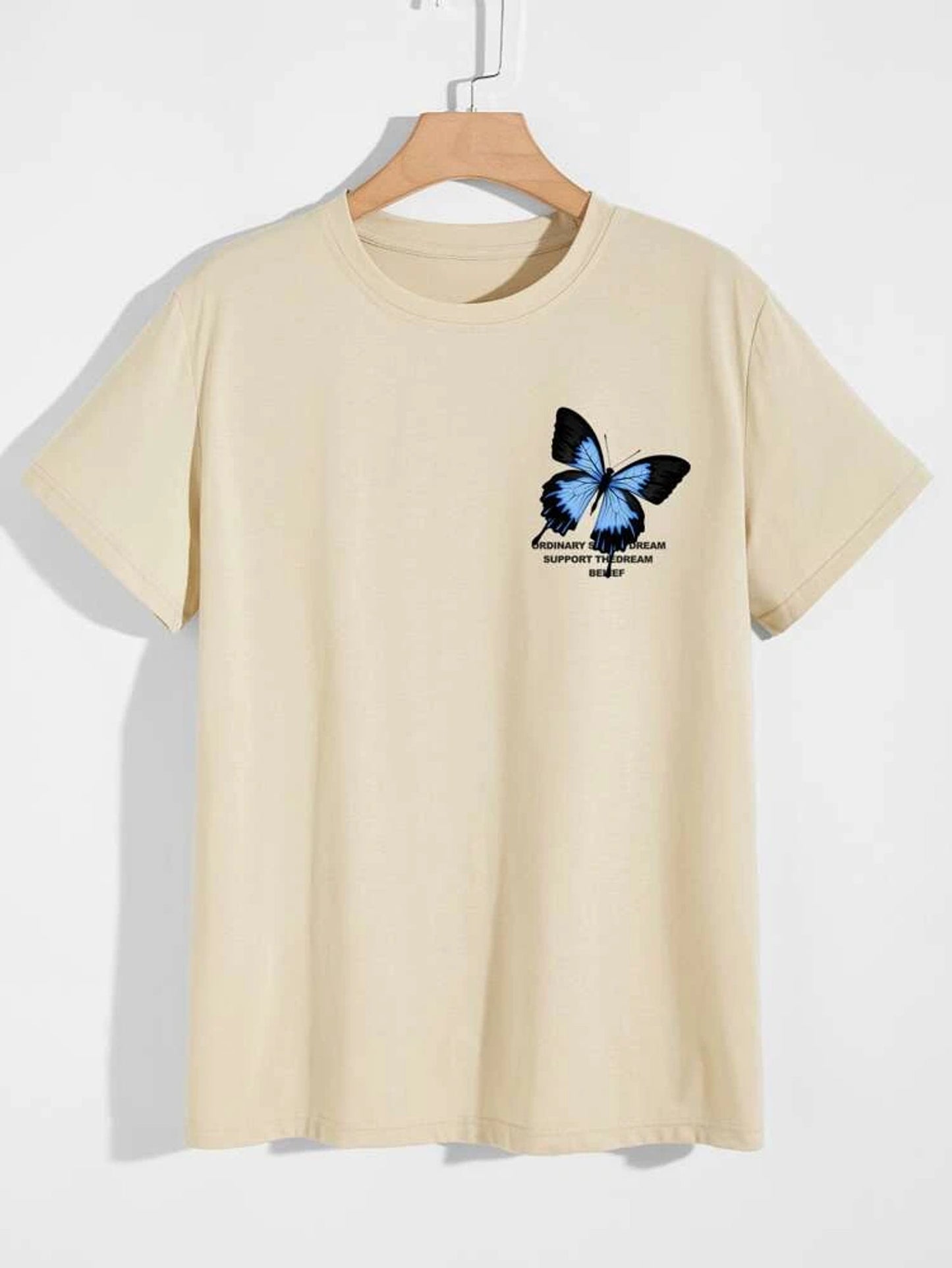 Fifth Avenue Front Back Butterfly Printed MIFT172 T-Shirt - Cream