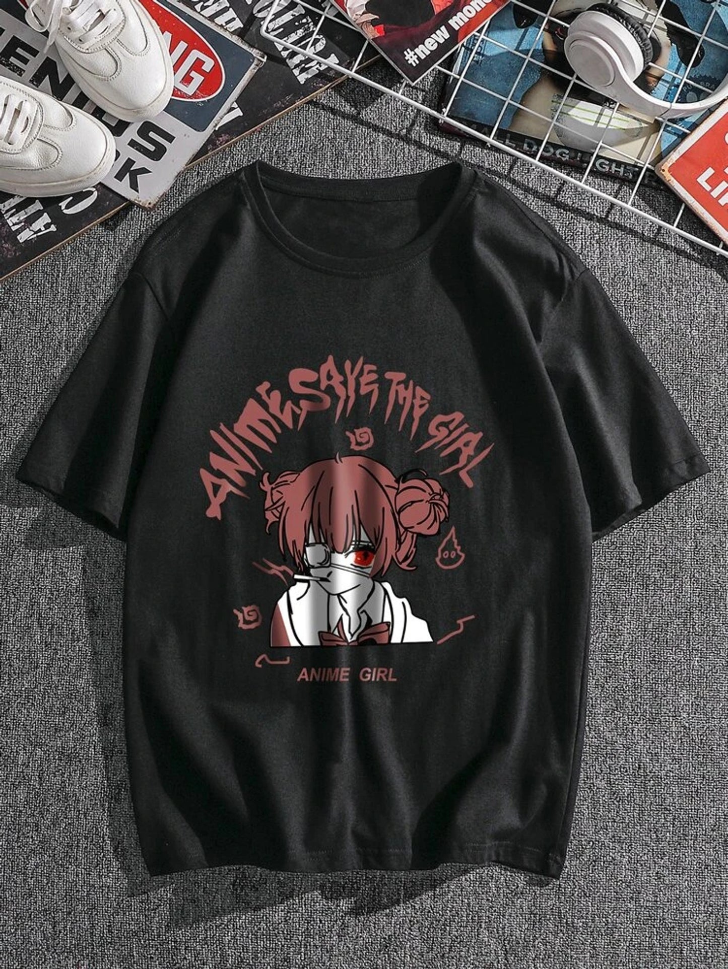 Fifth Avenue Anime Save The Girl Printed MIFT104 T-Shirt - Black